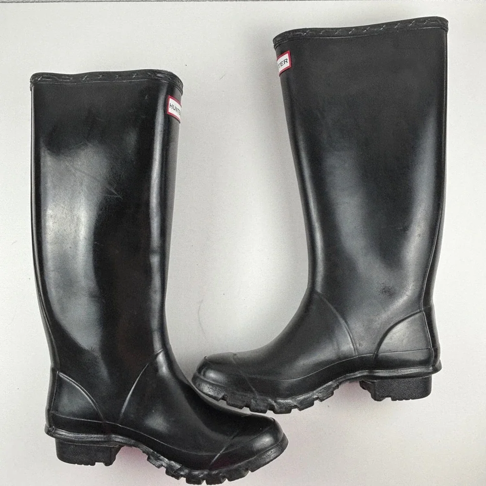 Hunter Huntress Gloss Rain Boots Womens 5 Black Waterproof Festival Outdoor